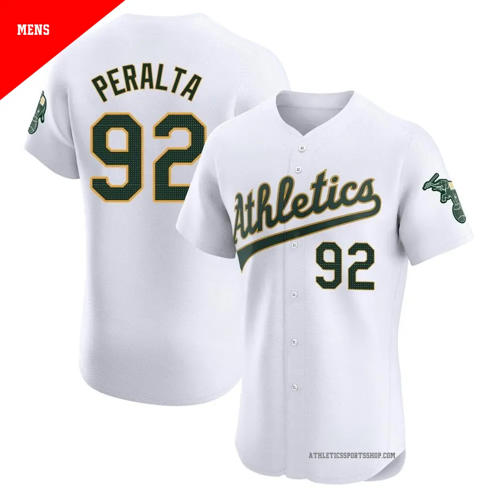 Men's ＃92 Elvis Peralta Oakland Athletics White Elite Home Jersey