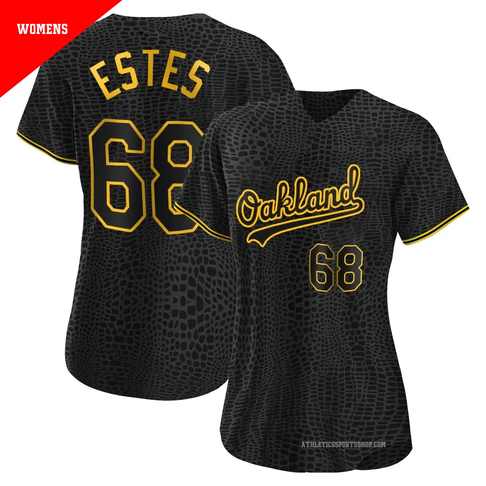 Women's ＃68 Joey Estes Oakland Athletics Black Authentic Snake Skin City Jersey
