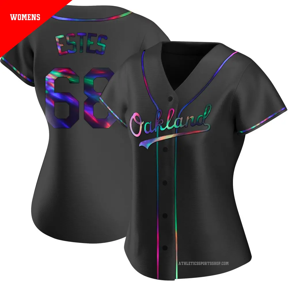 Women's ＃68 Joey Estes Oakland Athletics Black Replica Holographic Alternate Jersey