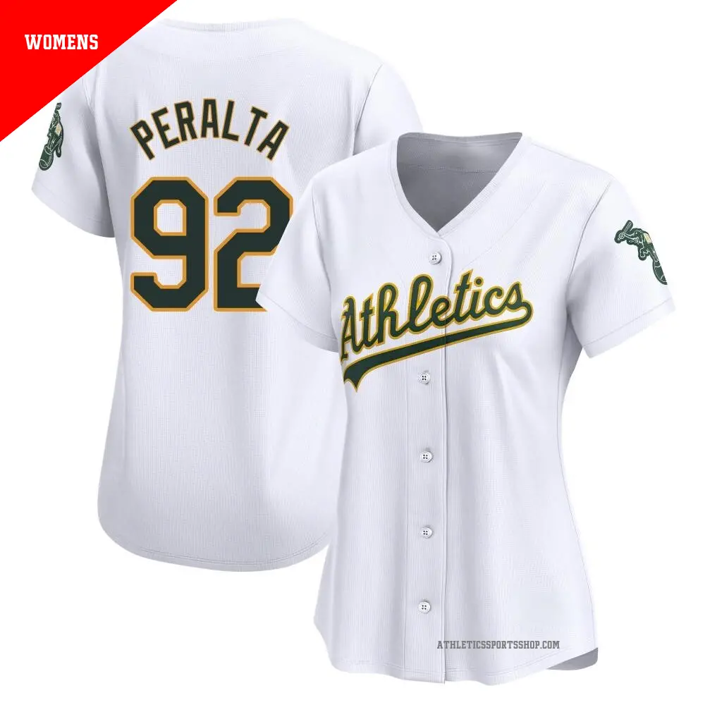 Women's ＃92 Elvis Peralta Oakland Athletics White Limited Home Jersey