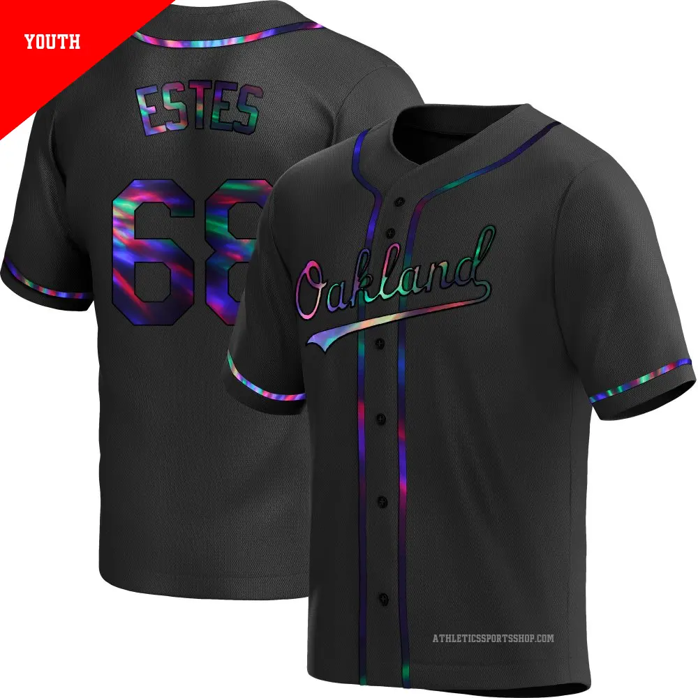 Youth ＃68 Joey Estes Oakland Athletics Black Replica Holographic Alternate Jersey
