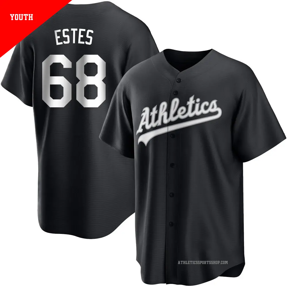 Youth ＃68 Joey Estes Oakland Athletics Black/White Replica Jersey