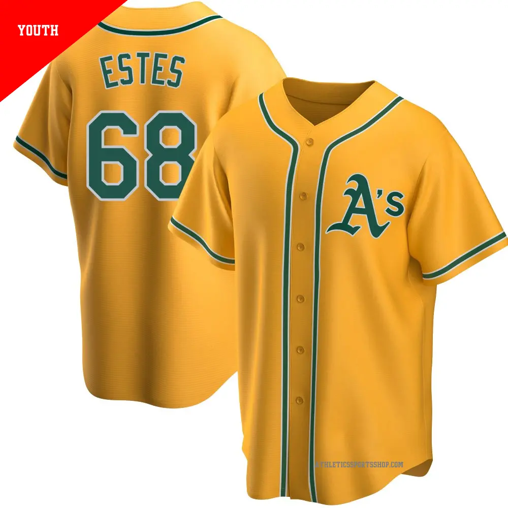 Youth ＃68 Joey Estes Oakland Athletics Gold Replica Alternate Jersey