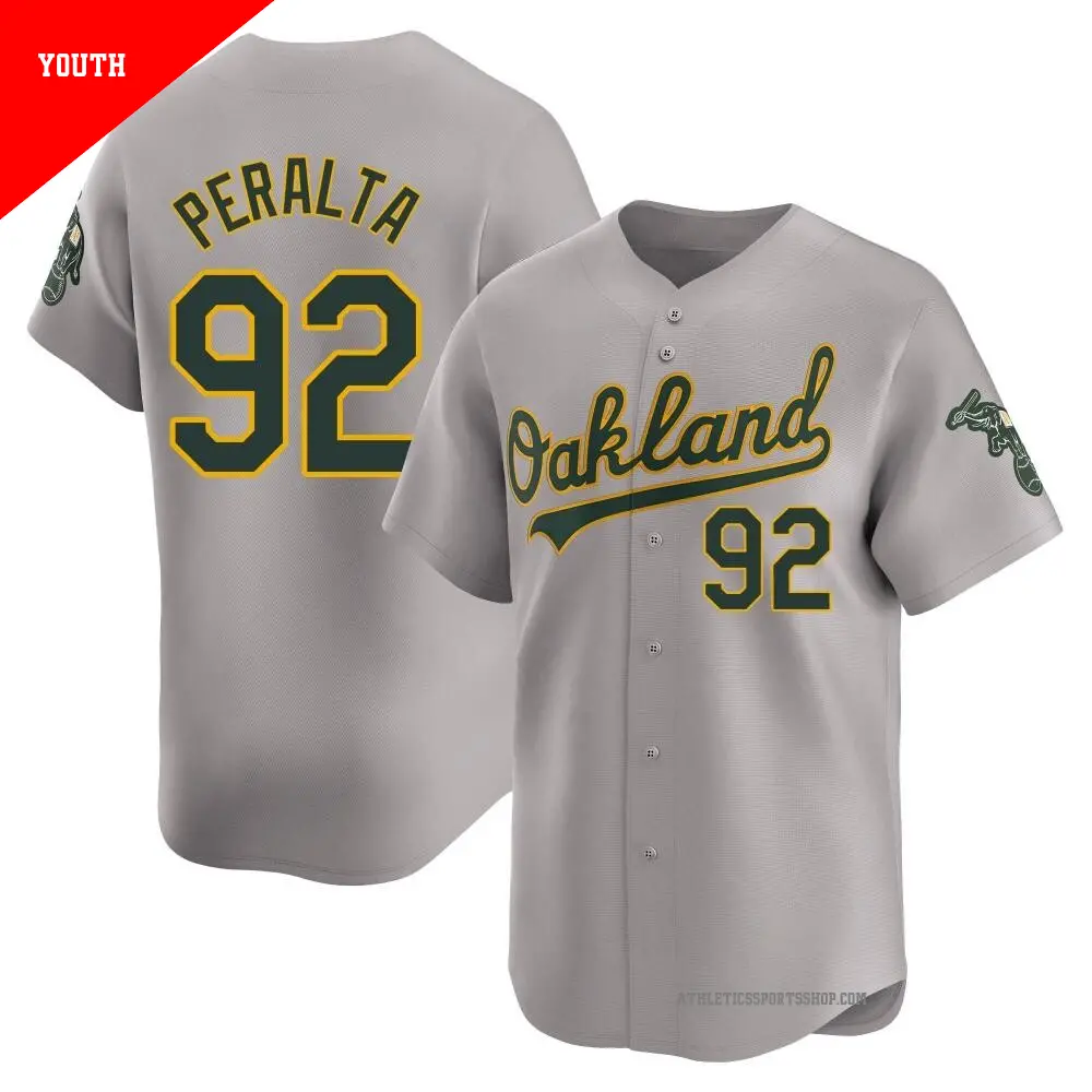 Youth ＃92 Elvis Peralta Oakland Athletics Gray Limited Away Jersey